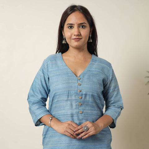 Bhagalpuri Handwoven Desi Tussar Silk Straight Kurta for Women