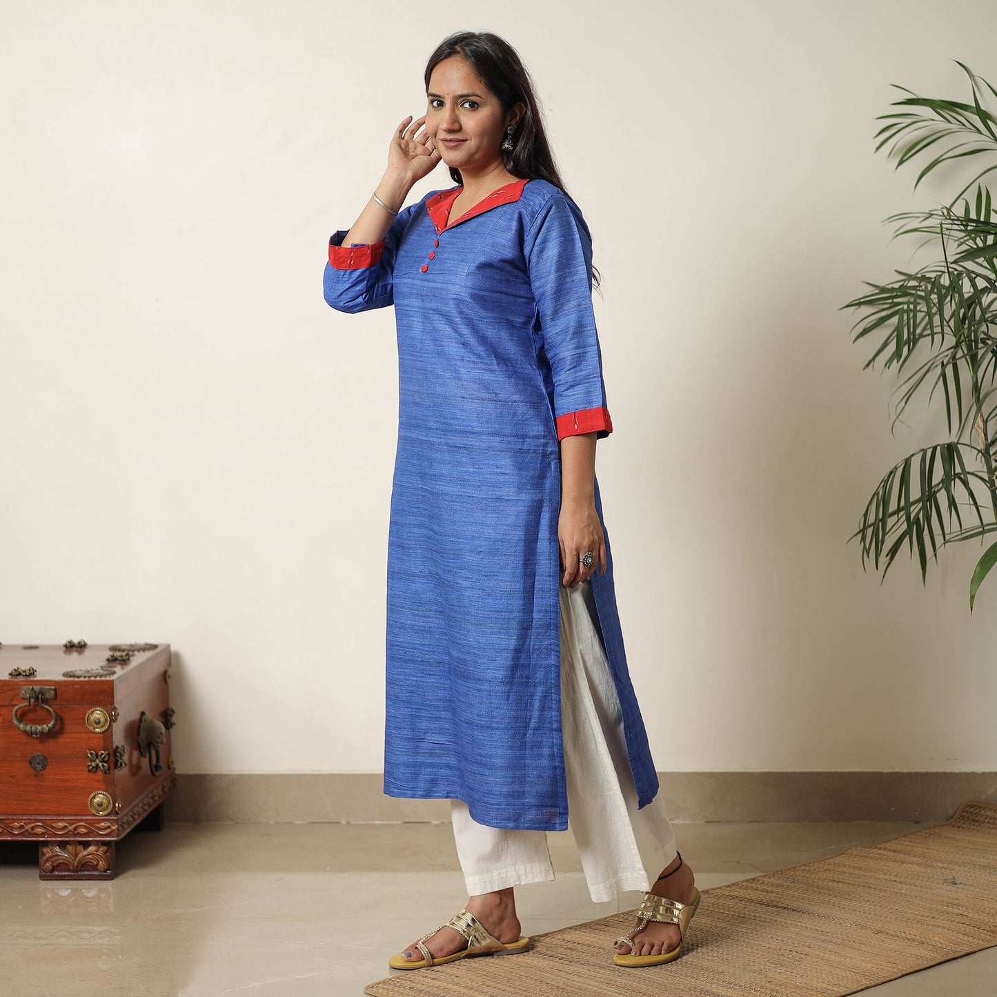 Bhagalpuri Handwoven Desi Tussar Silk Straight Kurta for Women