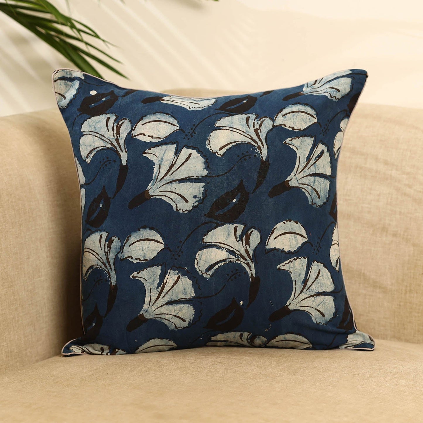  Blue Bindaas Art Block Print Cotton Cushion Cover