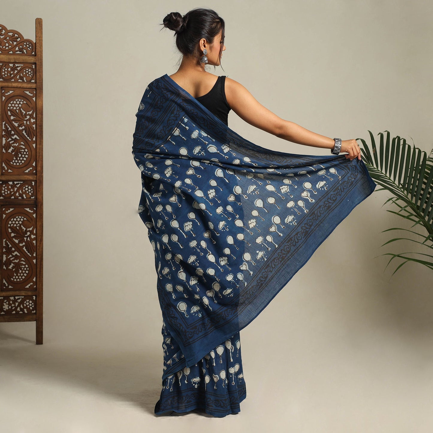 Blue Bindaas Art Natural Dyed Cotton Block Print Saree