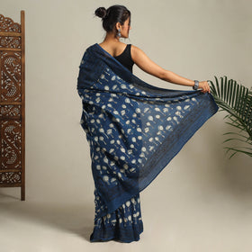 Blue Bindaas Art Natural Dyed Cotton Block Print Saree