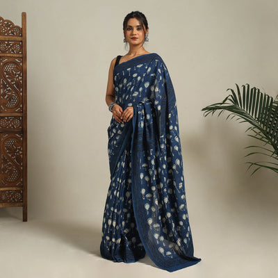 Blue Bindaas Art Natural Dyed Cotton Block Print Saree