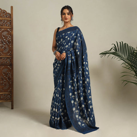 Blue Bindaas Art Natural Dyed Cotton Block Print Saree