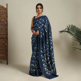 Blue Bindaas Art Natural Dyed Cotton Block Print Saree