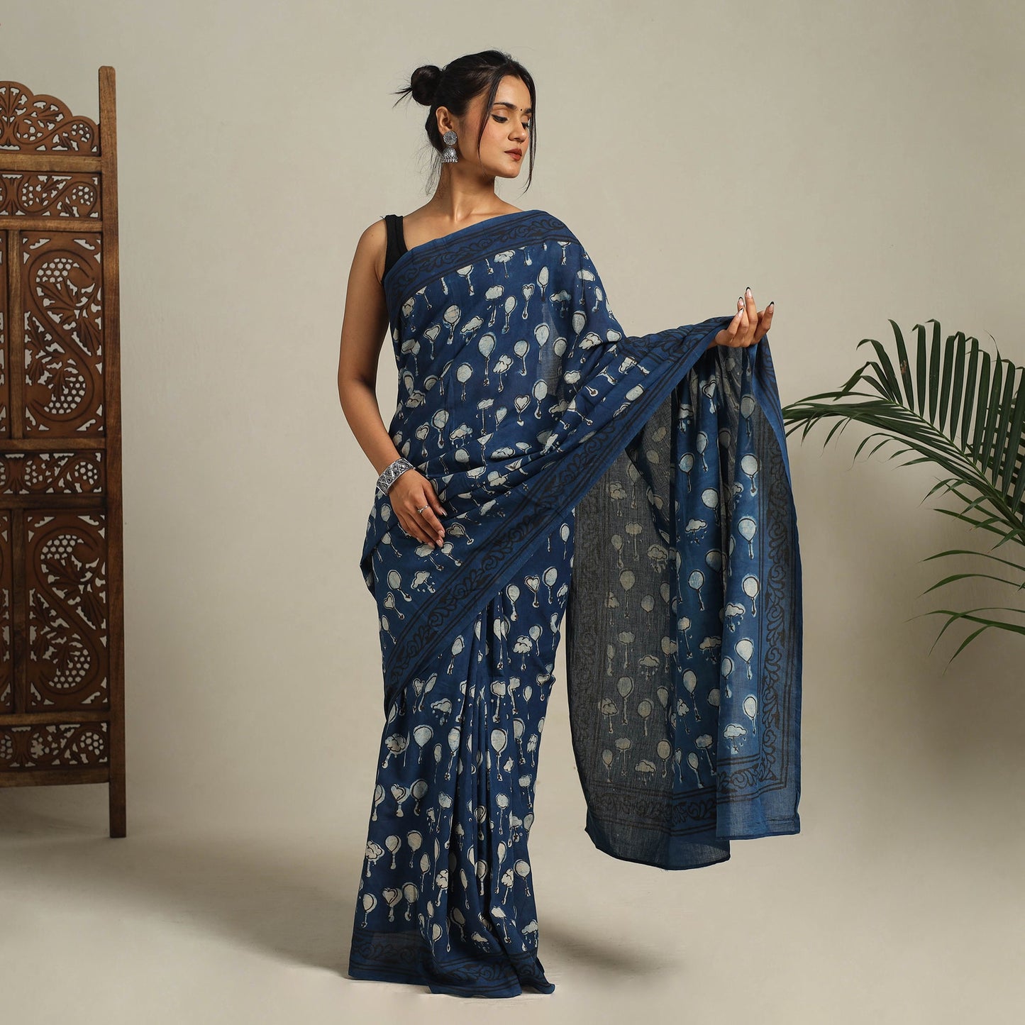 Blue Bindaas Art Natural Dyed Cotton Block Print Saree