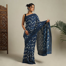 Blue Bindaas Art Natural Dyed Cotton Block Print Saree