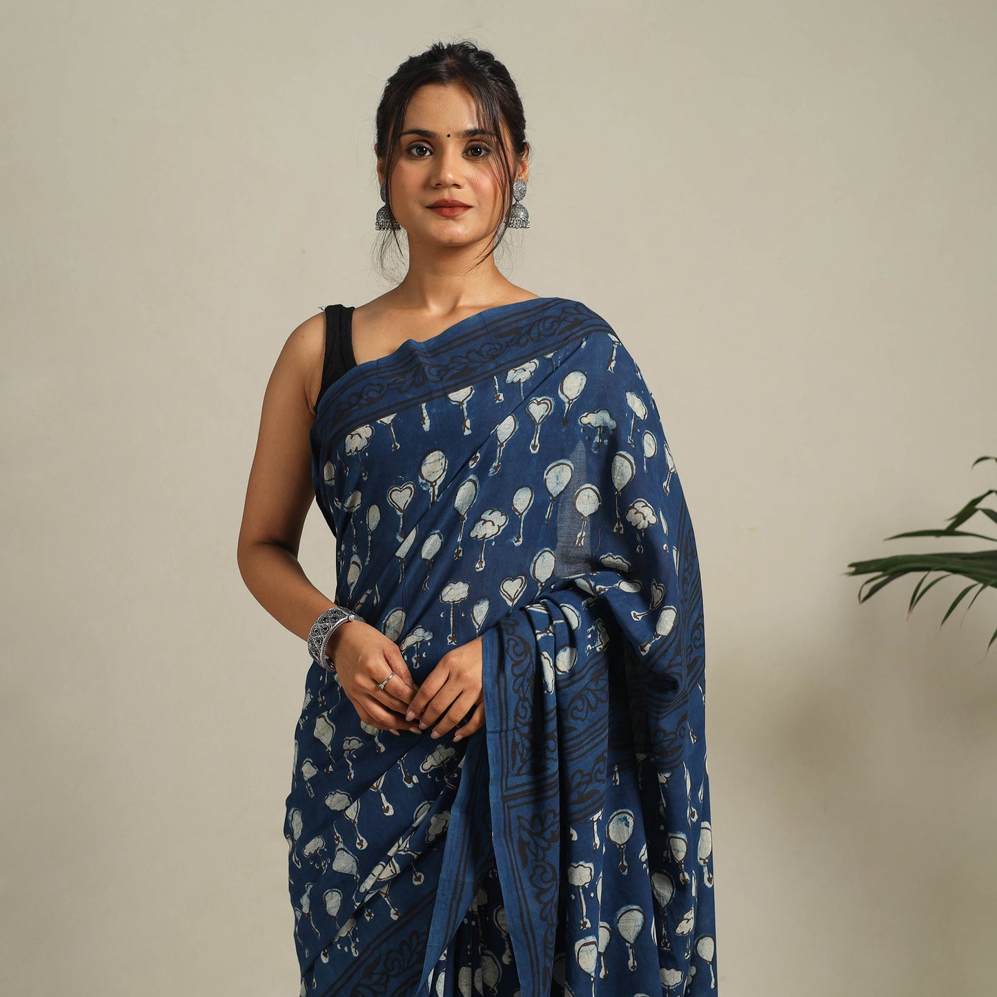Blue Bindaas Art Natural Dyed Cotton Block Print Saree