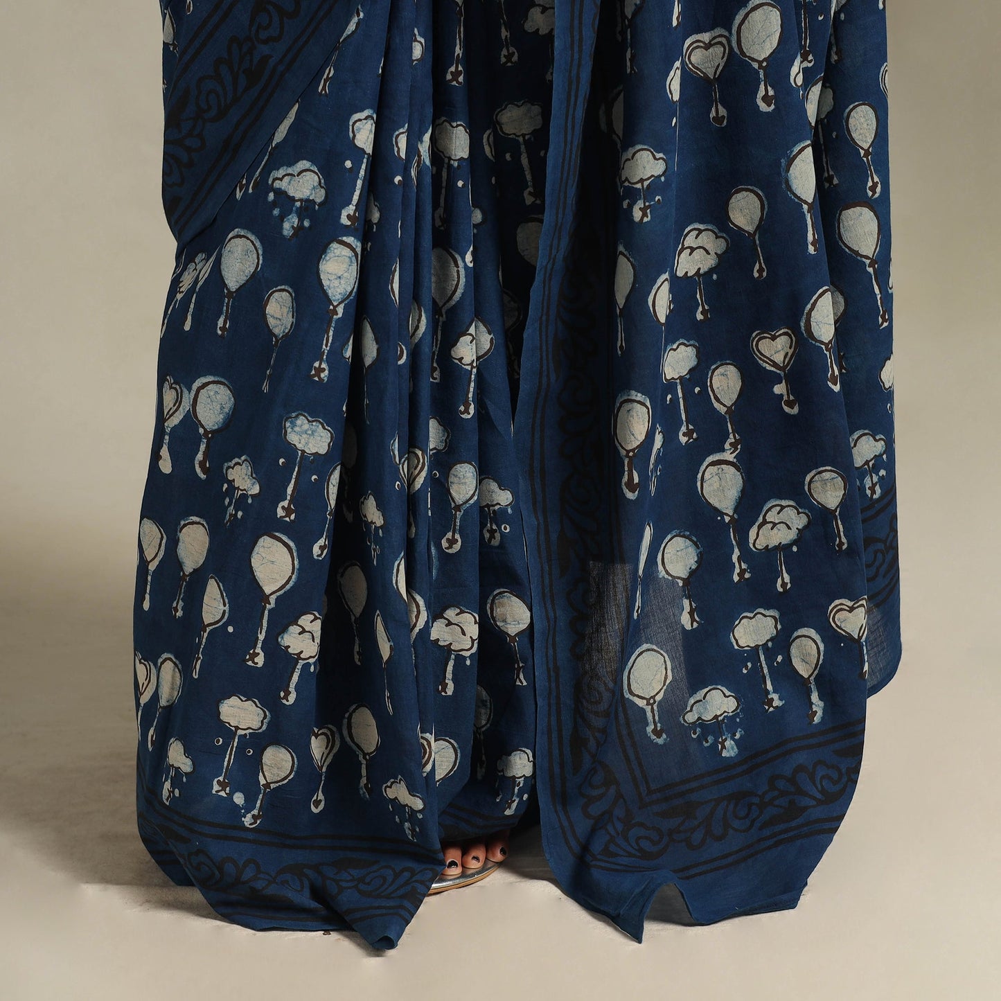 Blue Bindaas Art Natural Dyed Cotton Block Print Saree
