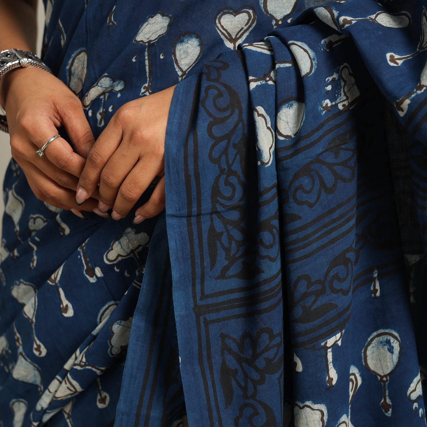 Blue Bindaas Art Natural Dyed Cotton Block Print Saree