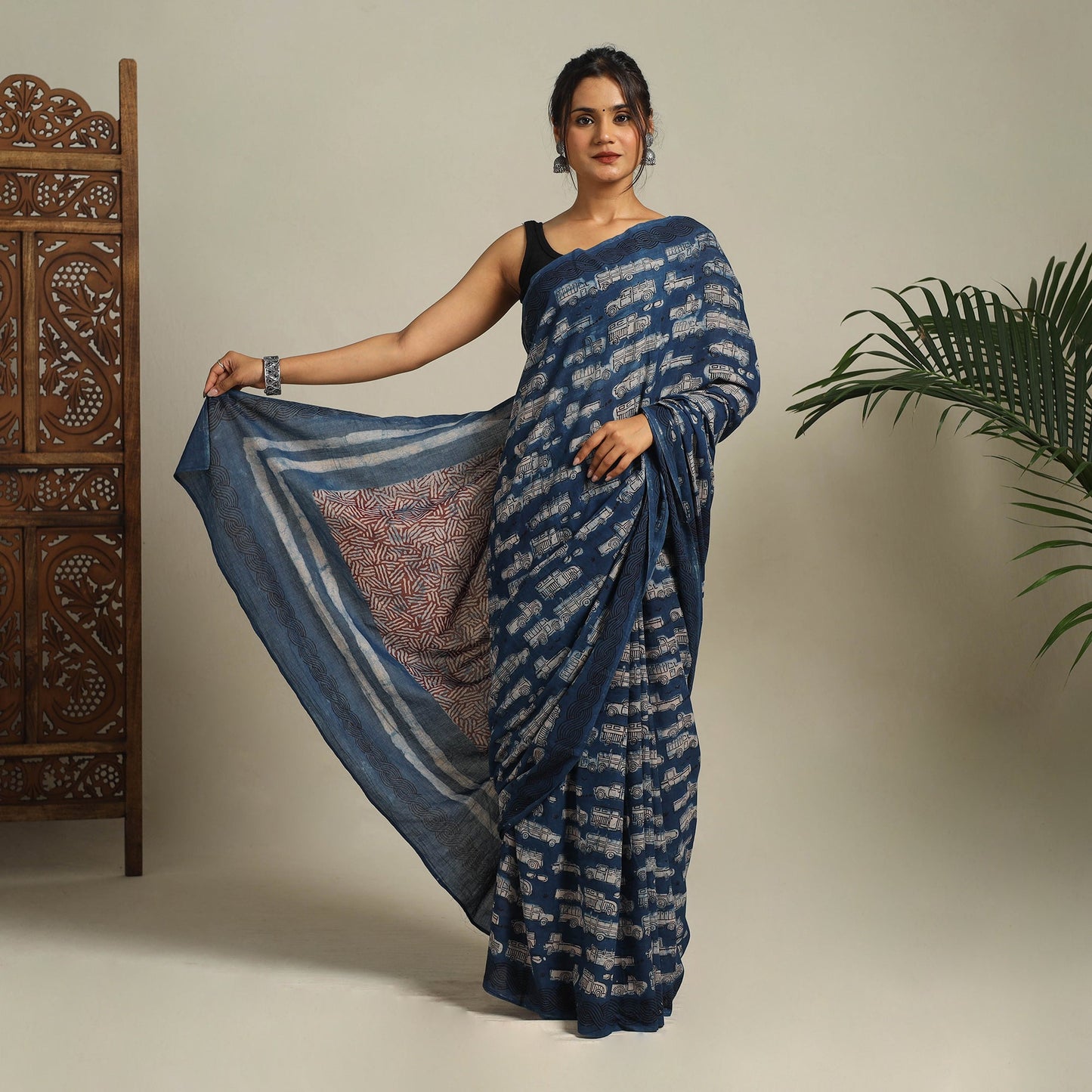 Blue Bindaas Art Natural Dyed Cotton Block Print Saree