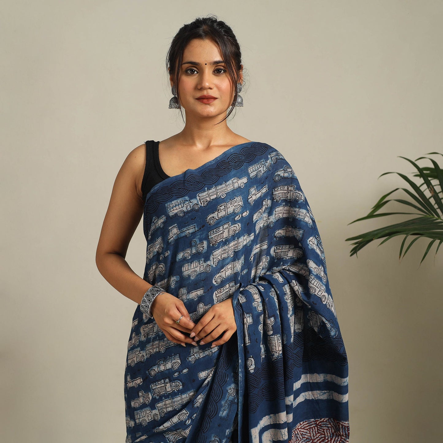 Blue Bindaas Art Natural Dyed Cotton Block Print Saree