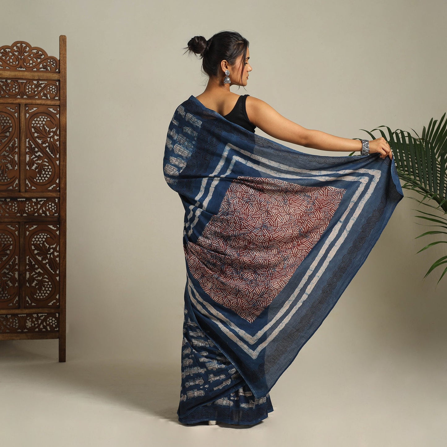 Blue Bindaas Art Natural Dyed Cotton Block Print Saree