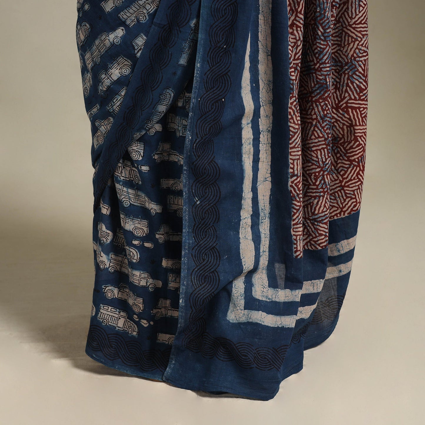 Blue Bindaas Art Natural Dyed Cotton Block Print Saree