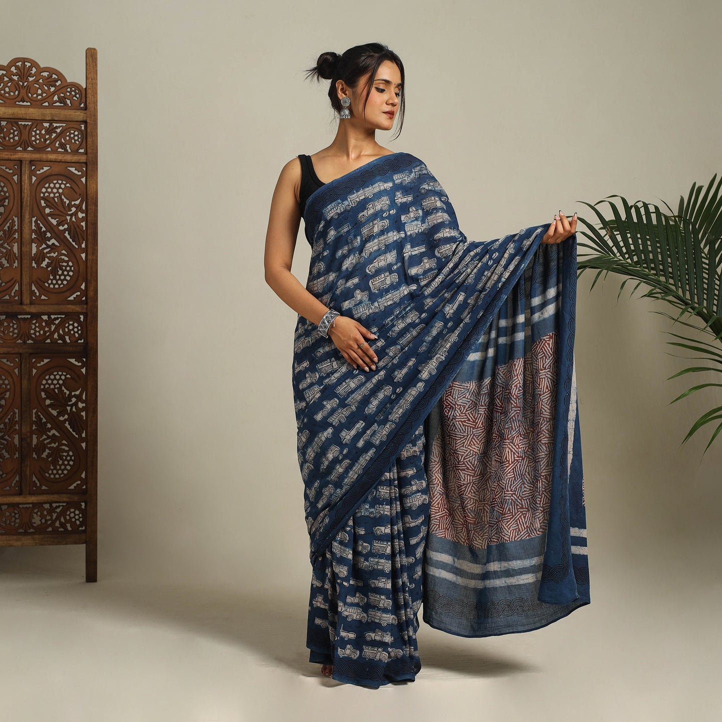 Blue Bindaas Art Natural Dyed Cotton Block Print Saree