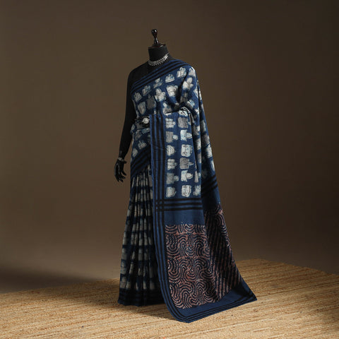 Blue - bindaas art natural dyed cotton saree 11