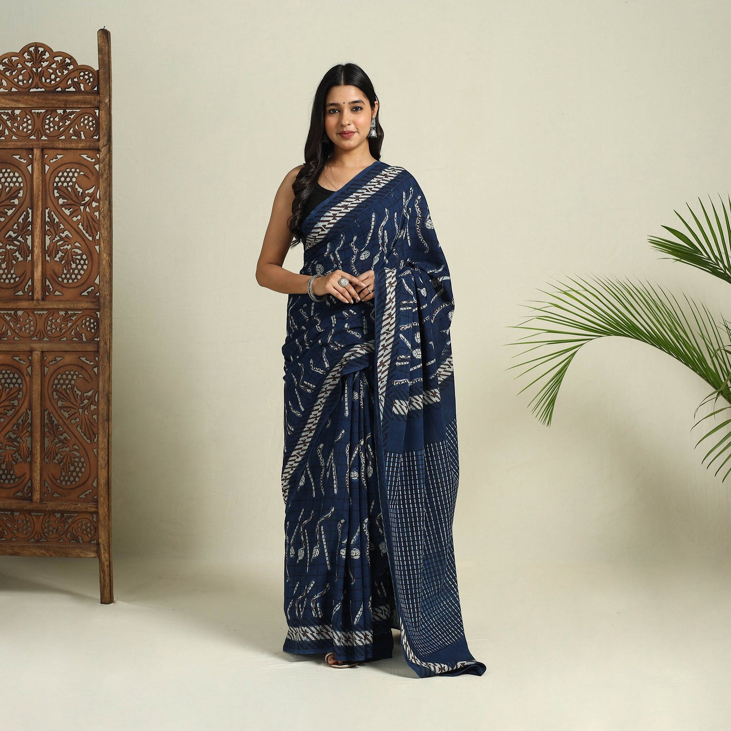  Blue Bindaas Art Natural Dyed Cotton Block Print Saree
