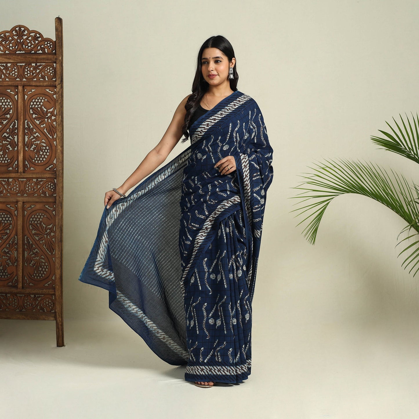  Blue Bindaas Art Natural Dyed Cotton Block Print Saree