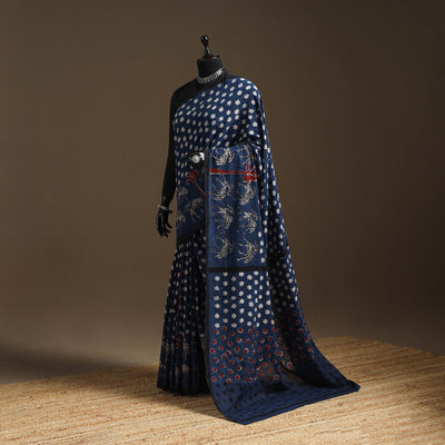 Blue - bindaas art natural dyed cotton saree 21