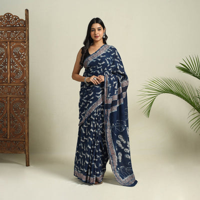  Blue Bindaas Art Natural Dyed Cotton Block Print Saree