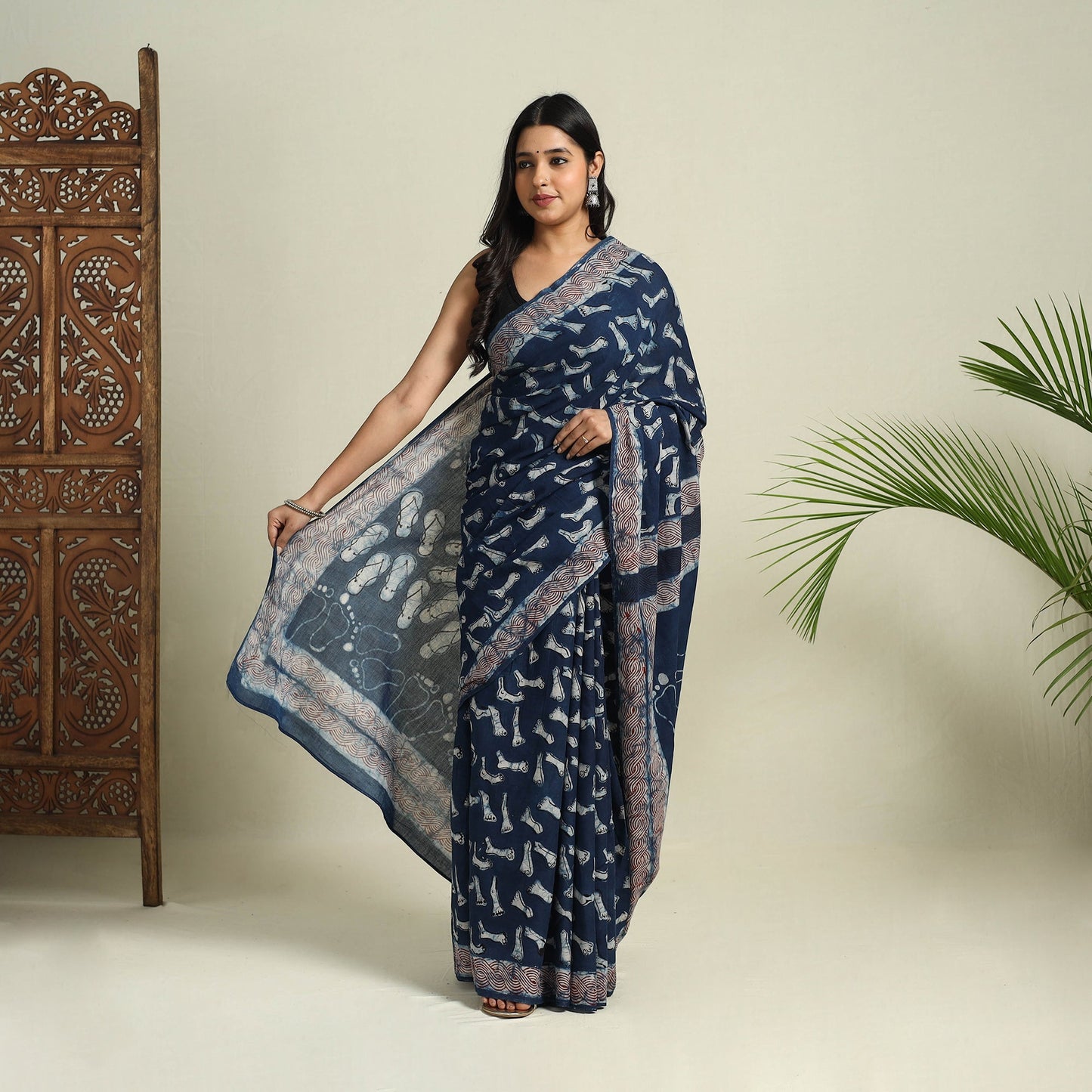  Blue Bindaas Art Natural Dyed Cotton Block Print Saree