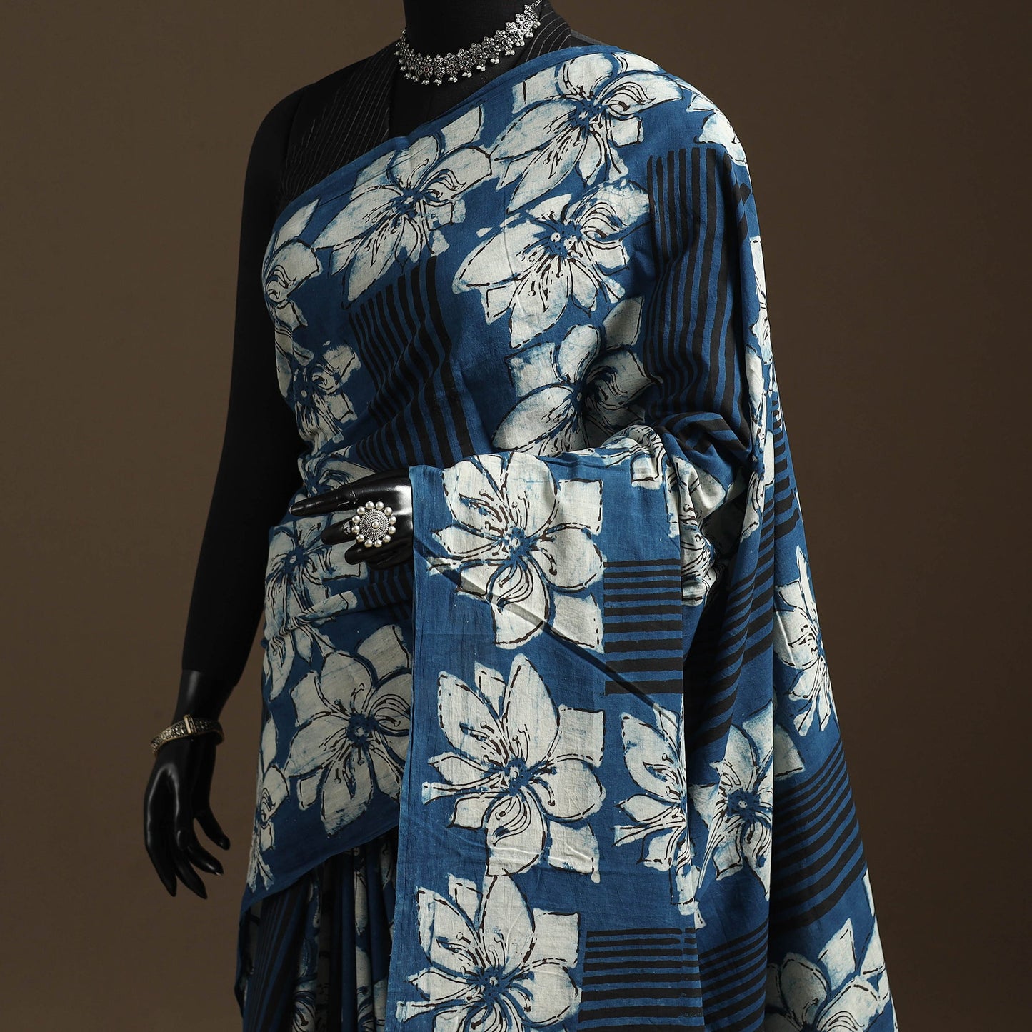 Blue - bindaas art natural dyed cotton saree 29