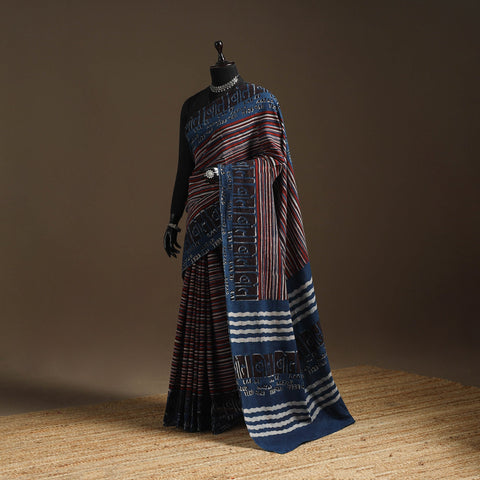 Blue - bindaas art natural dyed cotton saree 31