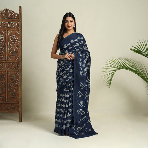  Blue Bindaas Art Natural Dyed Cotton Block Print Saree