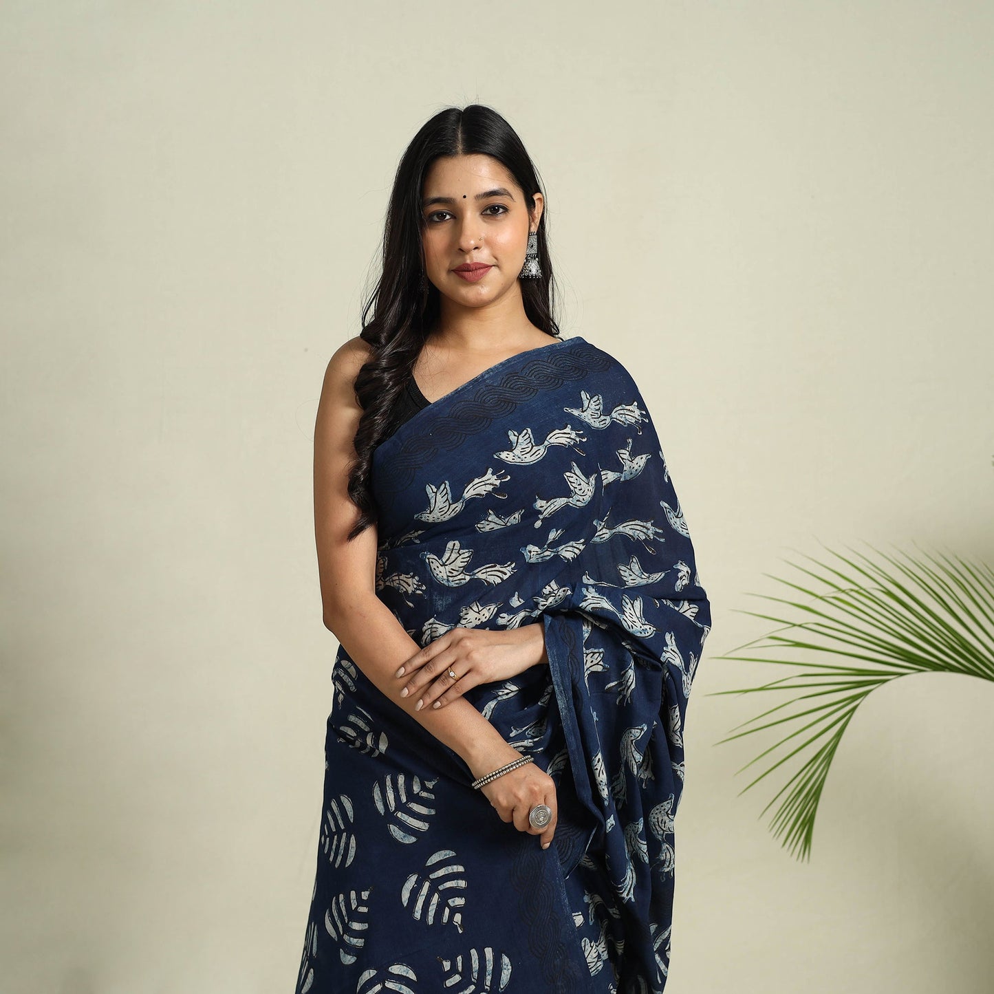  Blue Bindaas Art Natural Dyed Cotton Block Print Saree