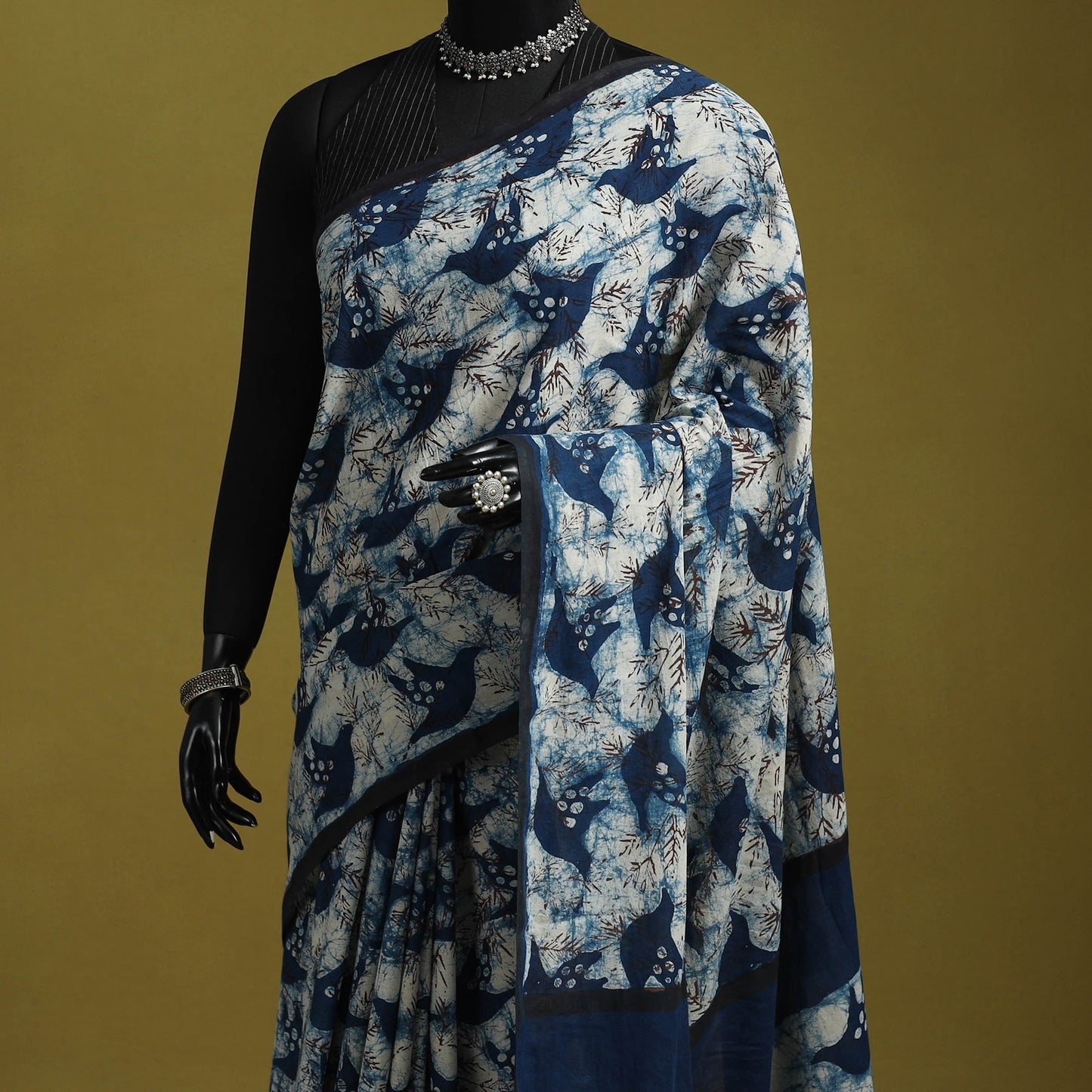 Blue - bindaas art natural dyed cotton saree 33