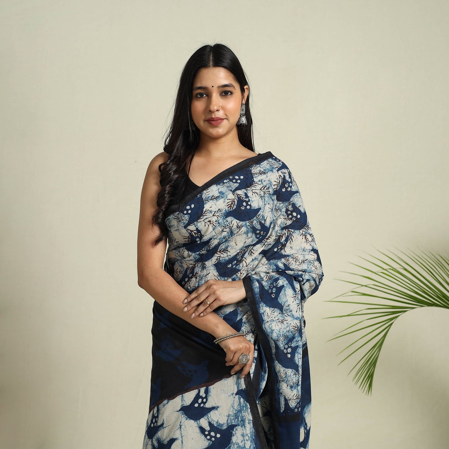 Buy Blue Bindaas Art Natural Dyed Cotton Block Print Saree