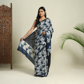 Buy Blue Bindaas Art Natural Dyed Cotton Block Print Saree