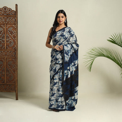 Buy Blue Bindaas Art Natural Dyed Cotton Block Print Saree