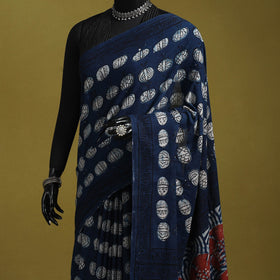 Blue - bindaas art natural dyed cotton saree 34