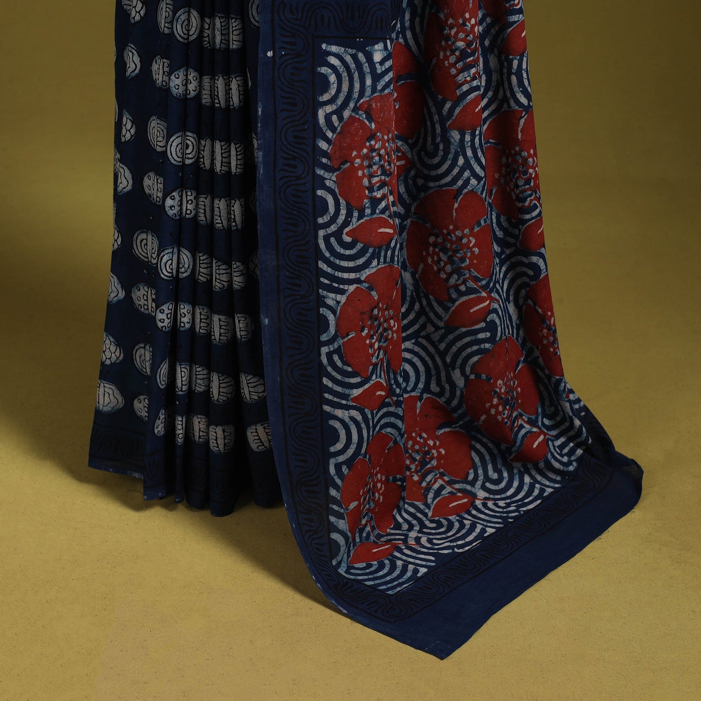 Blue - bindaas art natural dyed cotton saree 34