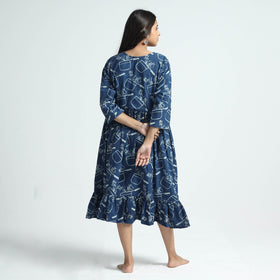 Blue - Bindaas Art Block Printed Cotton Dress