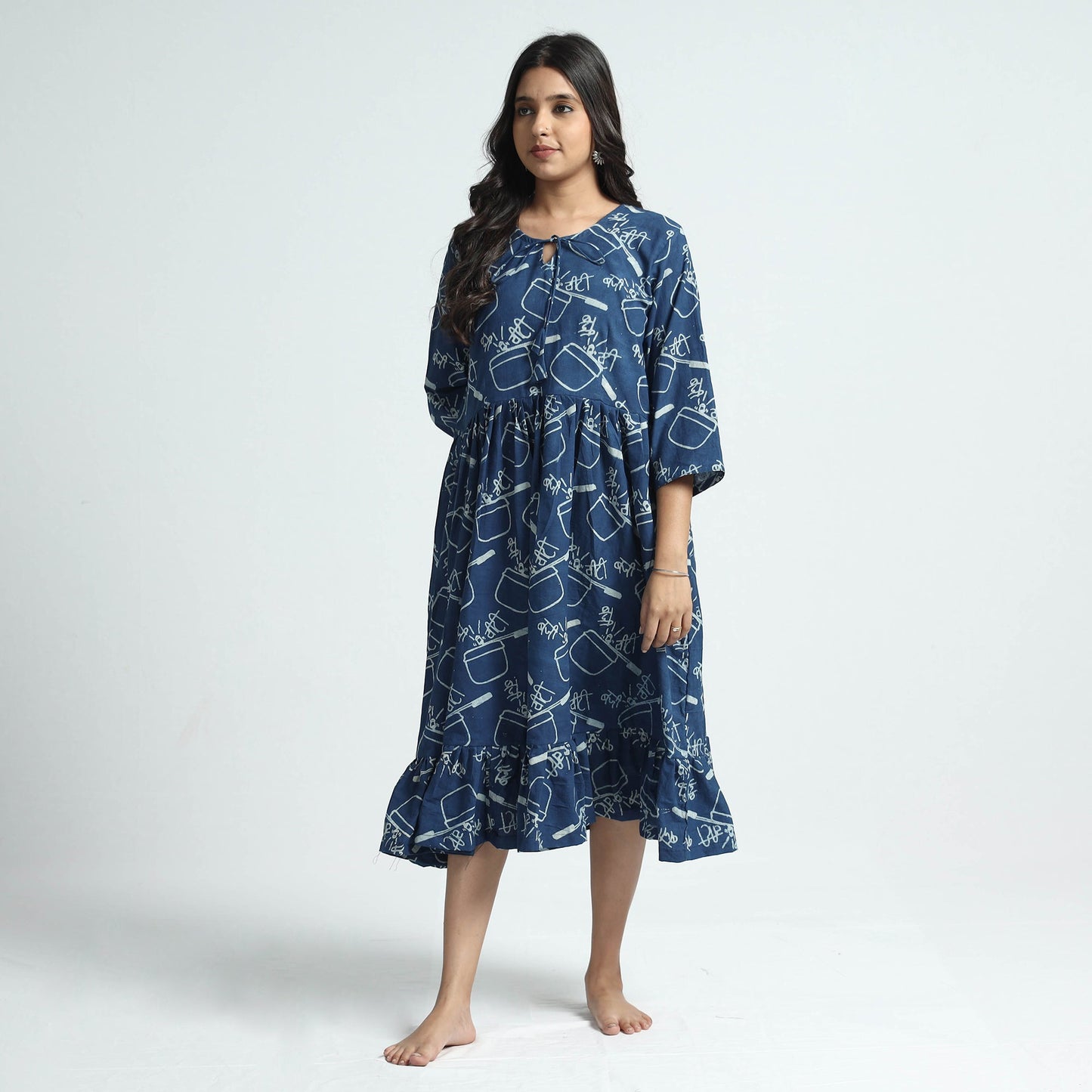Blue - Bindaas Art Block Printed Cotton Dress