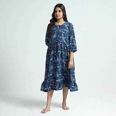 Blue - Bindaas Art Block Printed Cotton Dress