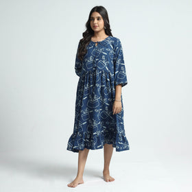 Blue - Bindaas Art Block Printed Cotton Dress