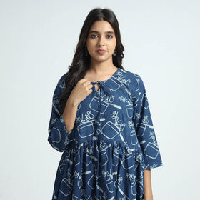 Blue - Bindaas Art Block Printed Cotton Dress