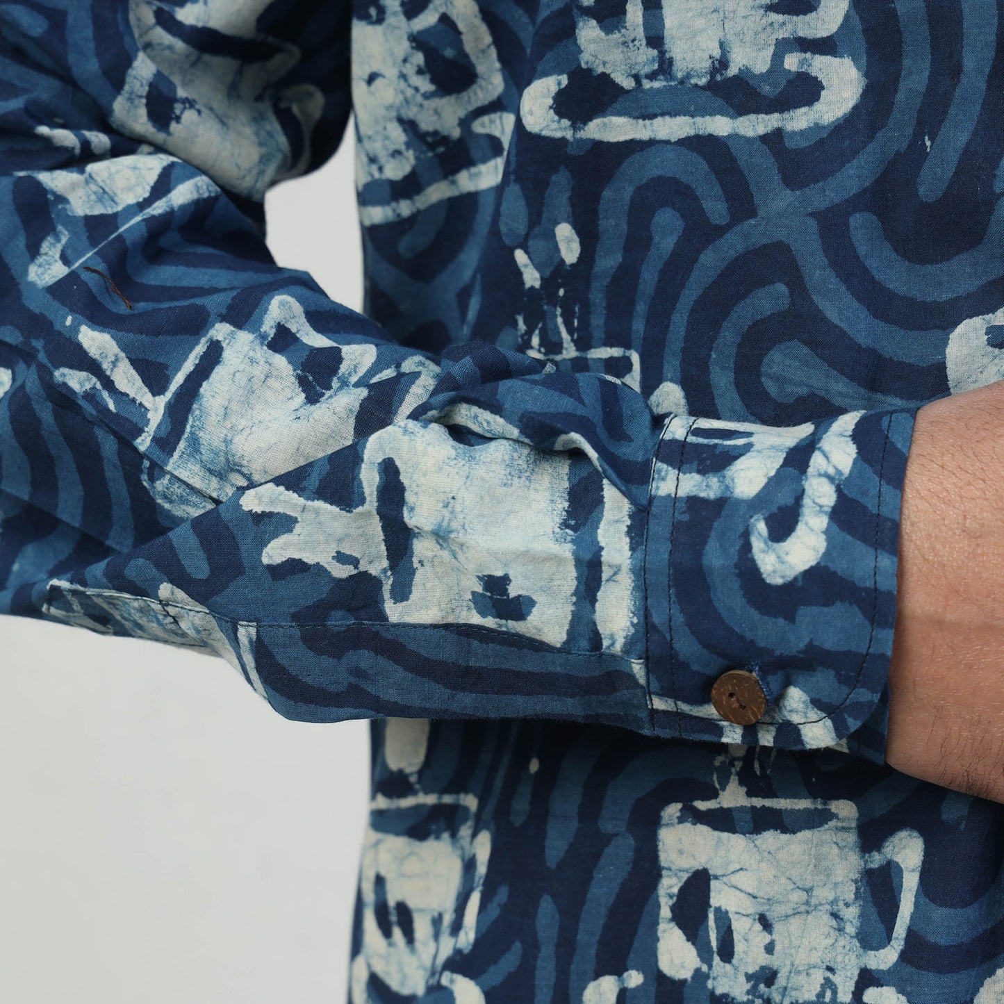 Blue - Bindaas Block Art Printed Cotton Men Full Sleeve Shirt