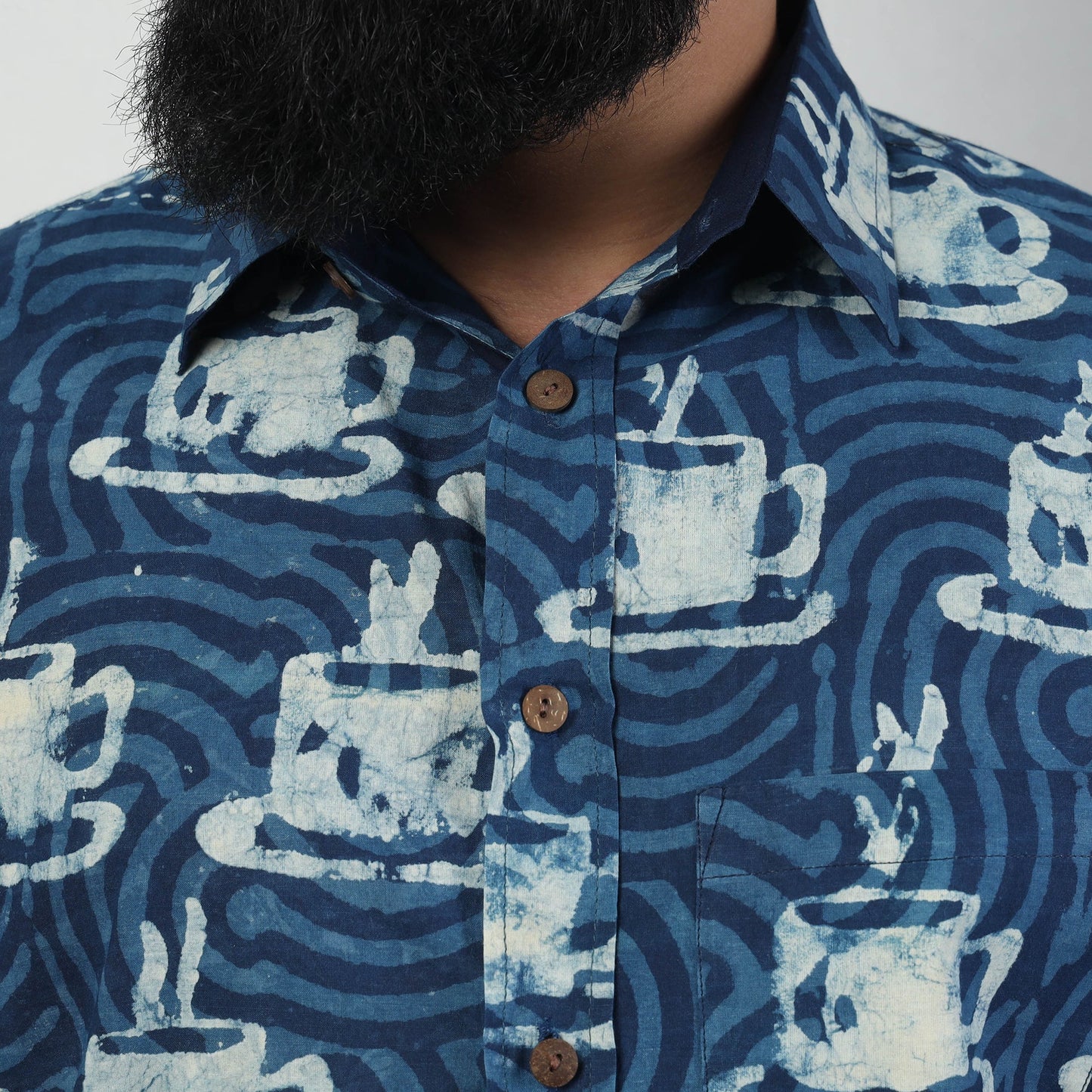 Blue - Bindaas Block Art Printed Cotton Men Full Sleeve Shirt