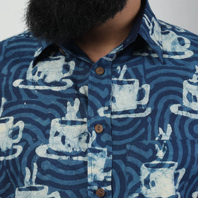 Blue - Bindaas Block Art Printed Cotton Men Full Sleeve Shirt