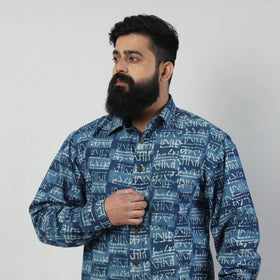 Blue - Bindaas Block Art Printed Cotton Men Full Sleeve Shirt