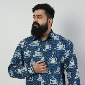 Blue - Bindaas Block Art Printed Cotton Men Full Sleeve Shirt