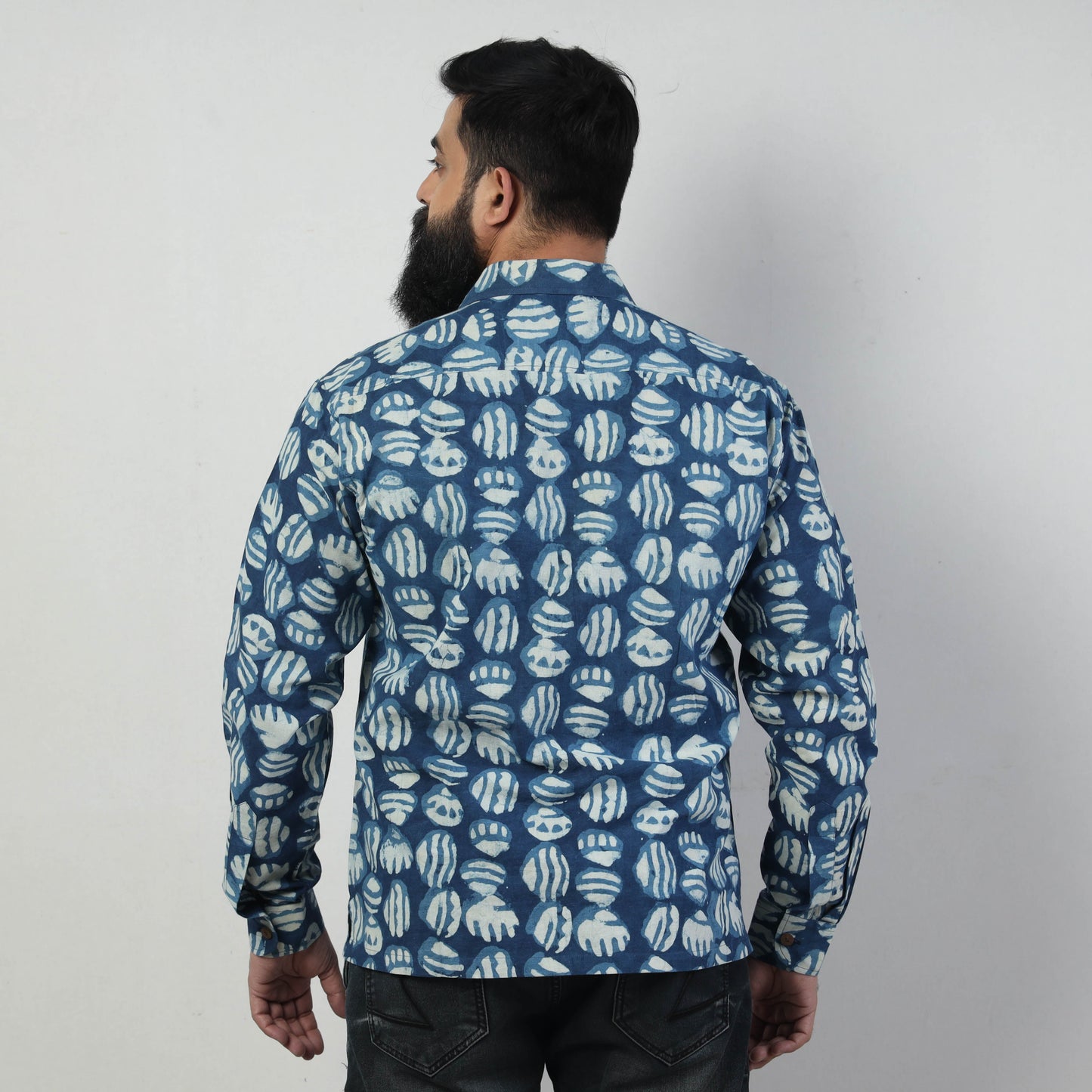 Blue - Bindaas Block Art Printed Cotton Men Full Sleeve Shirt
