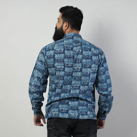 Blue - Bindaas Block Art Printed Cotton Men Full Sleeve Shirt