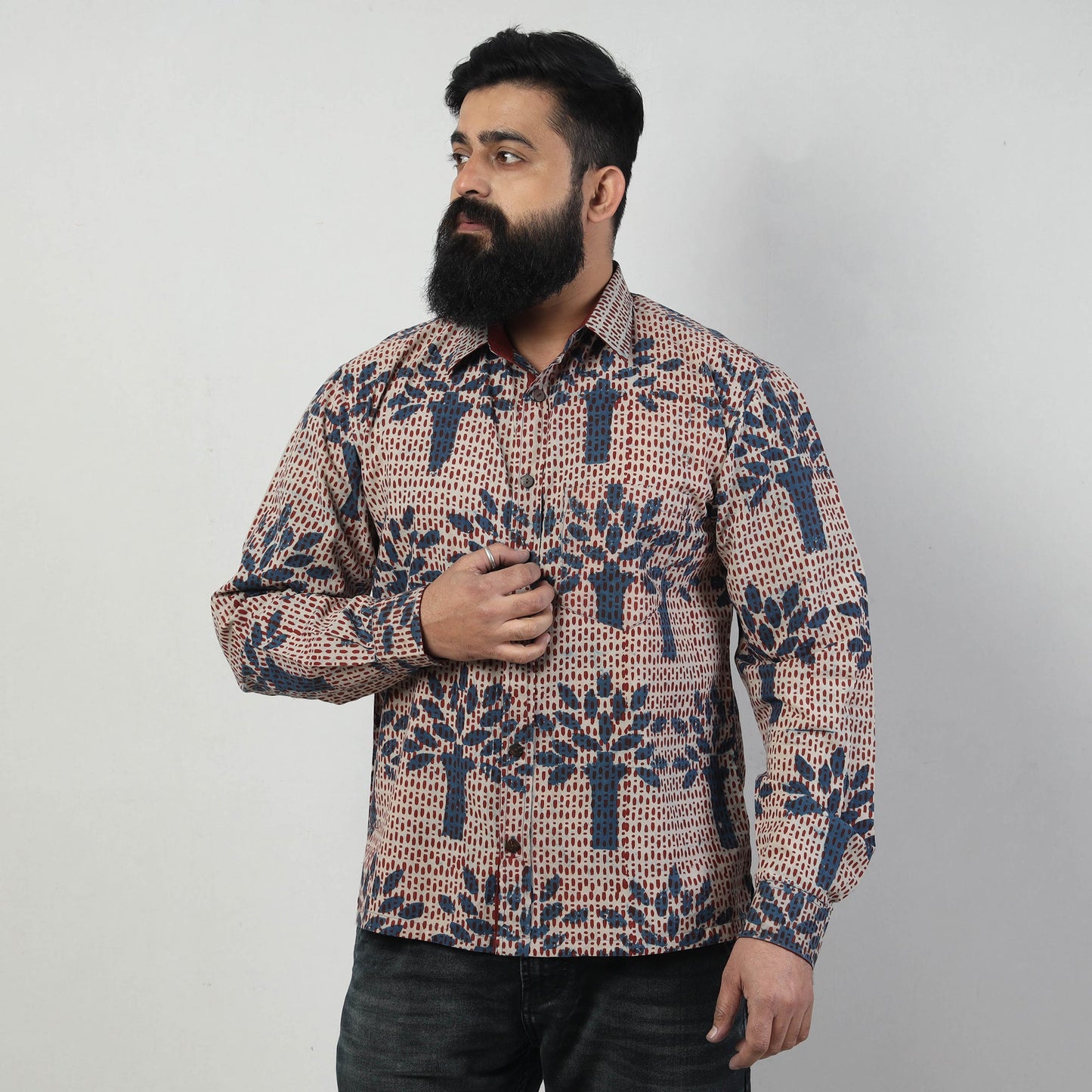 Bindaas Block Art Printed Cotton Men Full Sleeve Shirt
