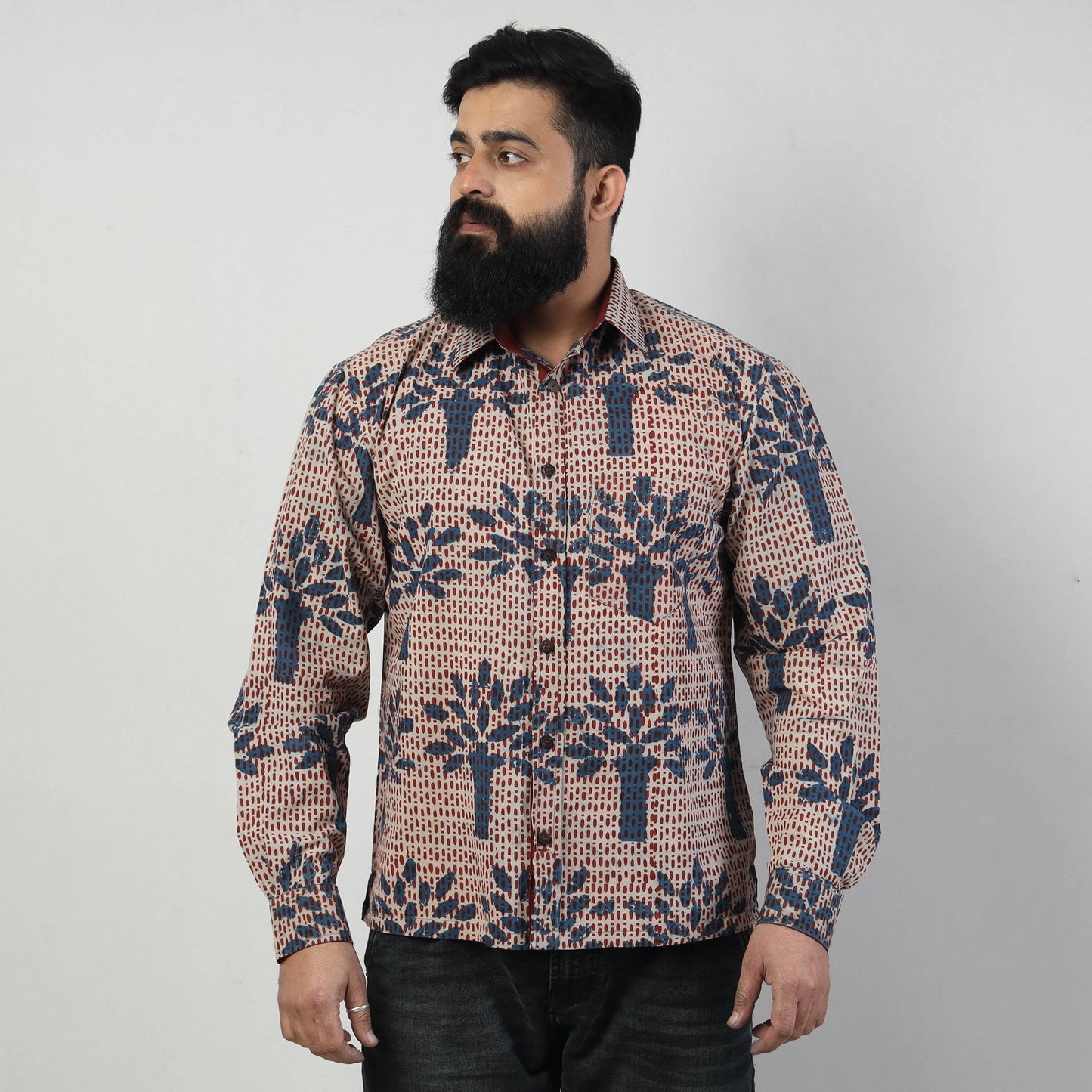 Bindaas Block Art Printed Cotton Men Full Sleeve Shirt