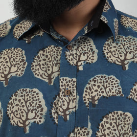 Blue - Bindaas Block Art Printed Cotton Men Full Sleeve Shirt