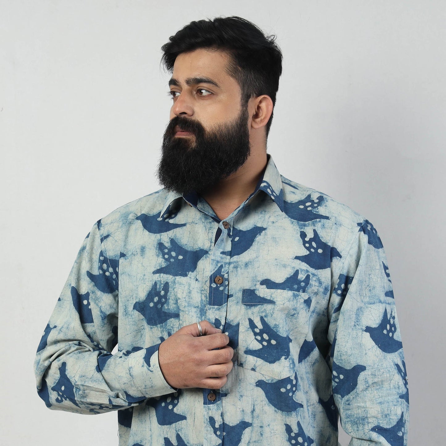 Bindaas Block Art Printed Cotton Men Full Sleeve Shirt